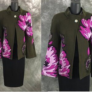 BEAUTIFUL St John knit green purple black multi jacket skirt suit size 4
